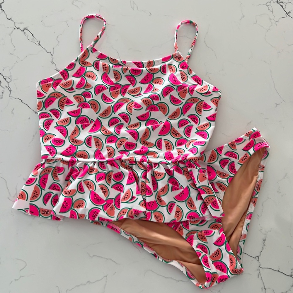 J Crew Crewcuts Swimsuit Tankini Set Size 14 Watermelons